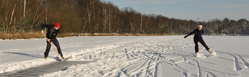 Alleen op ondiep water met een geveegde baan is te schaatsen